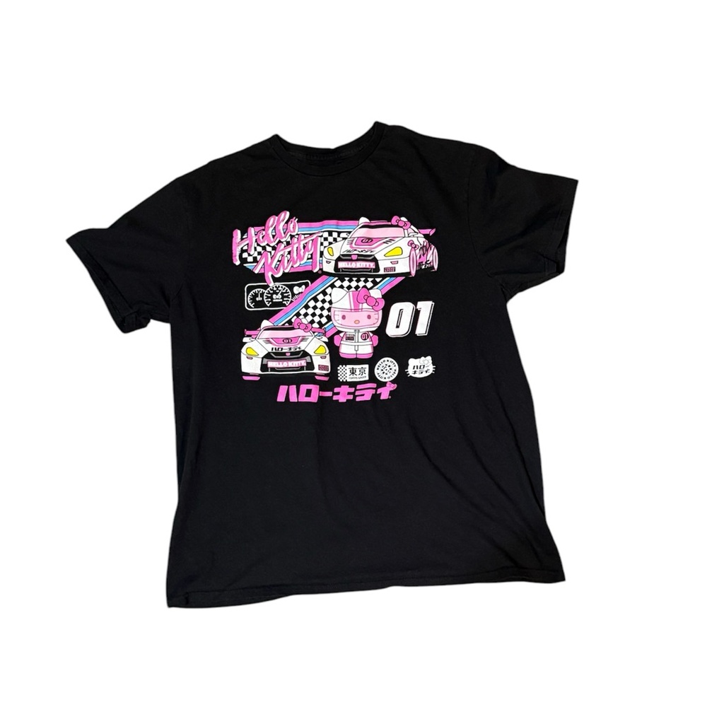 Hello Kitty Race Car Black Graphic T-Shirt